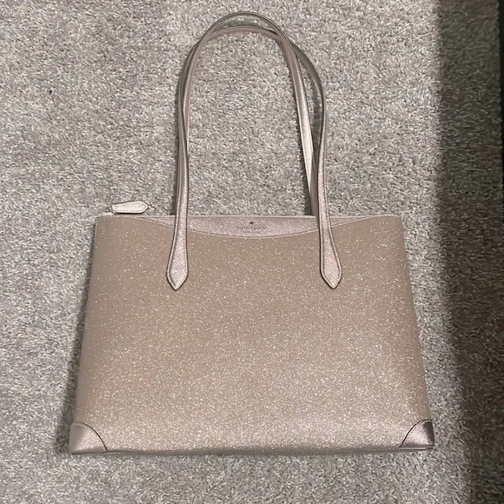 Kate Spade Lola Shimmy Glitter Rose Gold Holiday Tote Bag - Picture 13 of 14